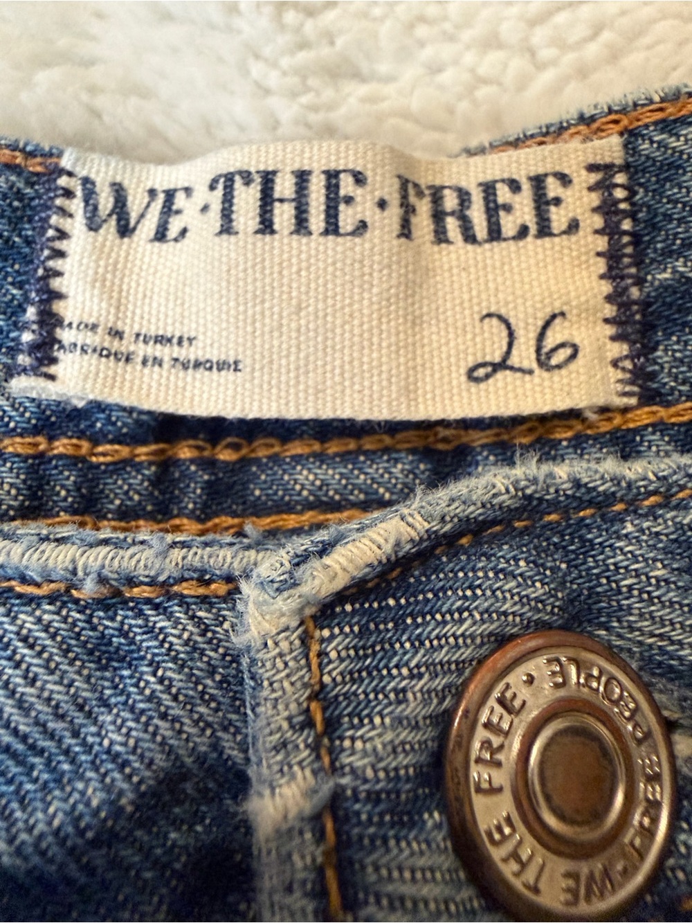 We The Free Medium Blue Flare Jeans with Front Patch Pockets